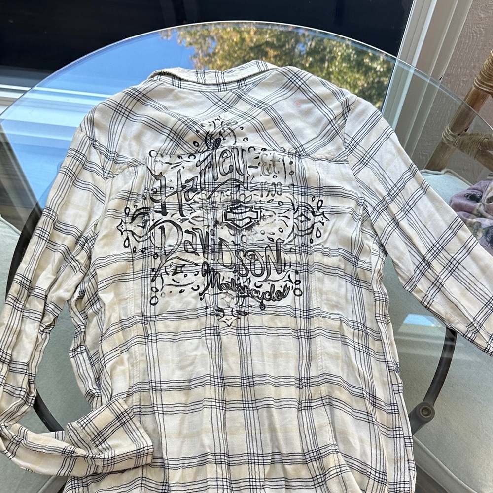 Harley-Davidson Men's Black and White Plaid Shirt